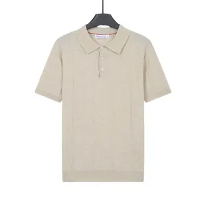 Men's summer ice silk knitted polo shirt in beige with professional business casual style