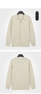 Detailed front and back views of an apricot lapel knitted zip cardigan for men