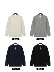 Multi-color selection of men's long sleeve knit sweaters with a buttoned round neck