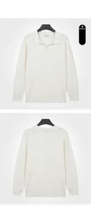 Detailansichten vorne und hinten von weißem Langarm-Strick-Poloshirt für Herren
