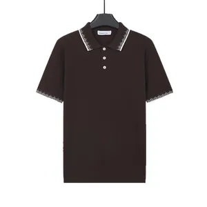 Premium dark brown short-sleeve knitted Polo shirt for men in classic Old Money style