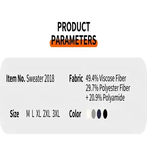 Detail showing fabric composition and size options for men's knit crewneck sweater