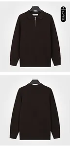 Vue avant et arrière du pull polo à fermeture éclair pour homme en maille torsadée