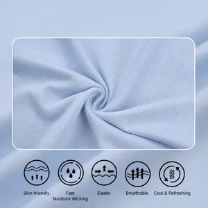 Premium breathable ice silk cooling fabric detail for men's polo shirt with blue texture