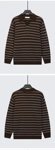 Vista anteriore e posteriore della maglia polo a righe da uomo in colore marrone caffè.