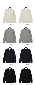 Displaying front and back views of men's rib-knit Henley sweaters in four essential colors