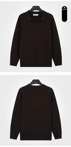 Herren Strick-Poloshirt in Kaffeebraun mit Rippenmuster und minimalistischem Möwenkragen