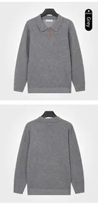 Vues de face et de dos d'un pull en maille gris pour homme avec demi-zip et col polo