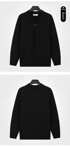 Cardigan polo da uomo in maglia nera con dettagliata vista frontale e posteriore