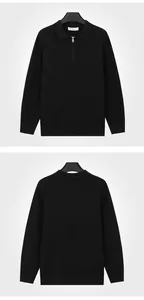 Détails avant et arrière d'un pull en maille noir pour homme avec col polo zippé