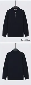 Men's royal blue half-zip ribbed knit polo sweater front and back view
