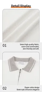 Detailed macro view of soft white knitted fabric and elegant half-zip polo collar design