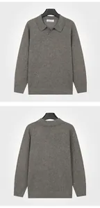 Viste anteriore e posteriore di un classico maglione polo da uomo in maglia cammello