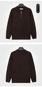 Vues détaillées avant et arrière du pull en maille bordeaux pour homme avec demi-zip