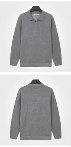 Maglione in maglia grigio da uomo con colletto a polo manica lunga morbido casual