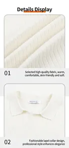 Detailansicht des beigen gerippten Polo-Shirts aus Strick mit Möwenkragen