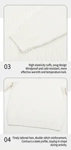 Detailed macro view of white ribbed knit sweater cuffs and reinforced double-line hem