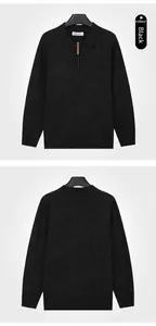 Vues avant et arrière détaillées d'un pull en maille noir classique pour hommes à zip.