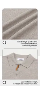 Détail rapproché du pull en maille demi-zip pour homme montrant la texture du tissu et le col