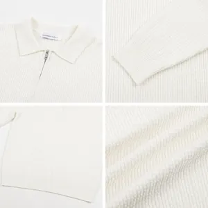 Maglione polo da uomo in maglia a nido d'ape con mezza zip, polsini e orlo a costine.
