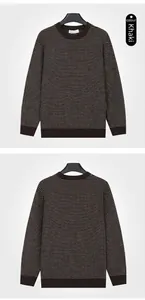 Detailed front and back view of men's crewneck knit sweater in khaki color
