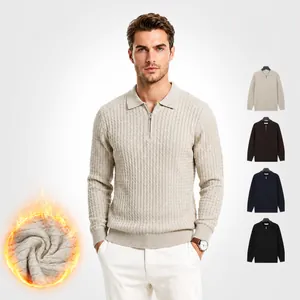 Pull en tricot premium à col polo et demi-fermeture éclair pour homme automne hiver