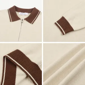 Dettagli del polo in maglia con mezza zip da uomo: colletto, polsini, orlo e tessuto