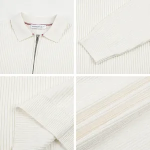 Maglione da uomo in maglia premium bianco sporco con mezza zip e dettagli a coste raffinati