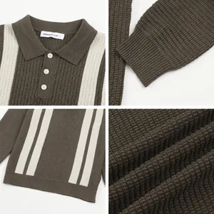 Classic men's striped polo neck knit sweater featuring premium waffle texture details