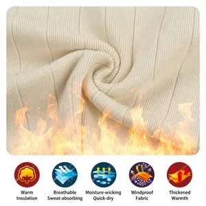 Macro view of premium beige ribbed knit fabric showing warmth and soft texture