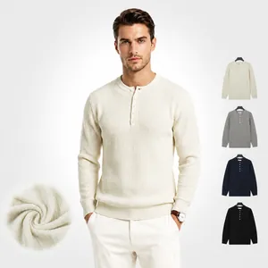 Men Henley Neck Ribbed Knit Sweater Viscose Polyester Blend Solid Color Long Sleeve Slim Fit Warm Casual Top