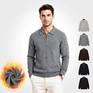 Jersey de Punto Informal de Negocios para Hombre de Manga Larga con Media Cremallera y Cuello Polo Pullover Cálido de Otoño Invierno