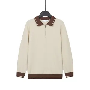 Maglia polo da uomo a maniche lunghe in stile business casual con mezza zip e contrasto