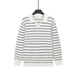 Polo da uomo in maglia a maniche lunghe a righe con collo a gabbiano per business casual