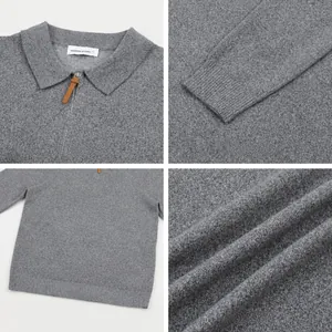 Jersey de punto con media cremallera para hombre: detalles de cuello, puños y tejido.