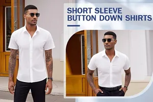 Chemise homme à manches courtes coupe muscle blanche boutonnée en tissu extensible