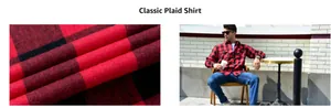 Macro shot of red buffalo plaid fabric texture and men's classic long-sleeve shirt style.