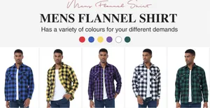 Collection of mens long sleeve plaid flannel shirts in various vibrant color options