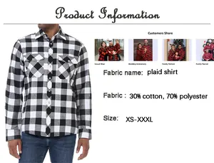 Detailed product info for men's black and white buffalo plaid long sleeve shirt.