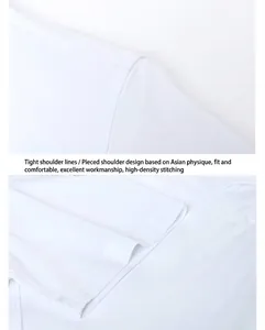 Close-up detail showing the high-density stitching on a white business short-sleeve shirt