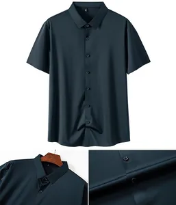 Gros plan détaillé de la texture du tissu et des boutons d'une chemise extensible homme