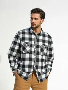 Classic men's long sleeve buffalo check flannel shirt featuring double chest pockets.