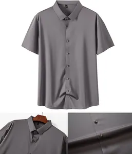 Détail chemise homme gris hautement élastique manches courtes business casual chic