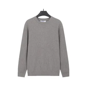 Maglione girocollo da uomo in maglia a coste grigio classico vestibilità slim elegante