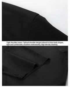 Close-up detail showing the high-density stitching and sleeve of black men's stretch shirt