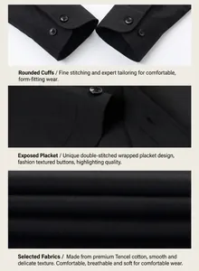 Detail shots of black men's short sleeve shirt showing cuff, buttons and fabric texture.
