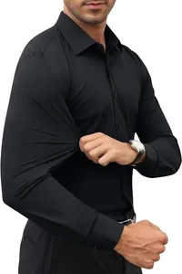 Gros plan d'une chemise business noire à manches longues haute élasticité pour homme