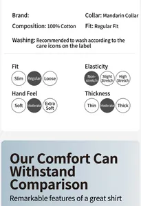 Detailed macro view showing 100% cotton fabric parameters and standard fit indicators