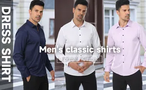 Chemises habillées classiques pour hommes en bleu marine, blanc et lavande pour le travail.