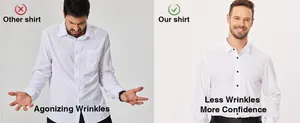 Comparaison montrant le tissu lisse et sans plis de la chemise blanche à manches longues.